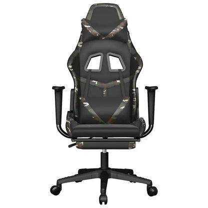 Gaming Chair Massage Footrest Black & Camouflage 67X64X116-127 cm in Imitation Leather, 360° Adjustable Reclining Seat Load Capacity 110 kg