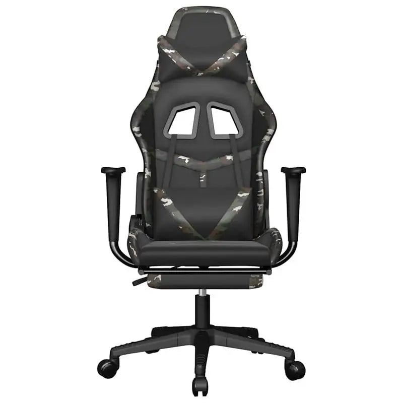 Gaming Chair Massage Footrest Black & Camouflage 67X64X116-127 cm in Imitation Leather, 360° Adjustable Reclining Seat Load Capacity 110 kg