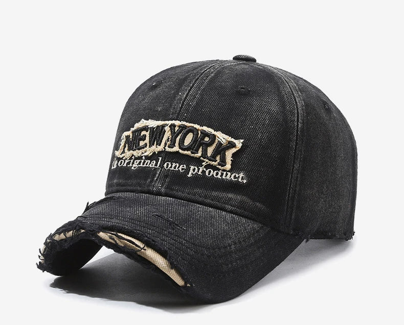 Vintage Old Hole Embroidery Letters Cowboy Baseball Cotton Soft Top Men's and Women's Spring and Summer Casual 56-60cm Sun Hat