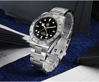 San Martin Neue 39mm NH34 BB GMT Automatikuhr, mechanische Sportuhr, Saphirglas, Leuchtanzeige, wasserdicht bis 100m, für Herren, Relogio SN0054