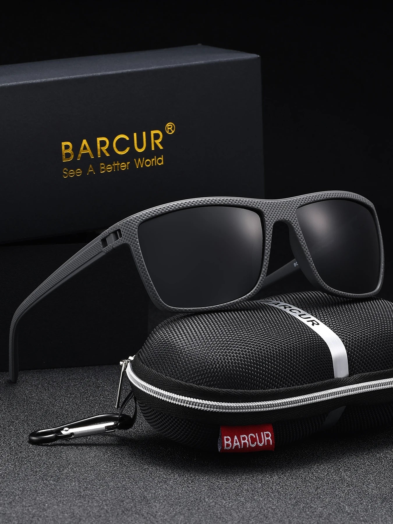 BARCUR Brand Classic Men Sunglasses Comfort Durable PC Rectangular Frame TAC Lens Versatile Age Polarized Sunglasses