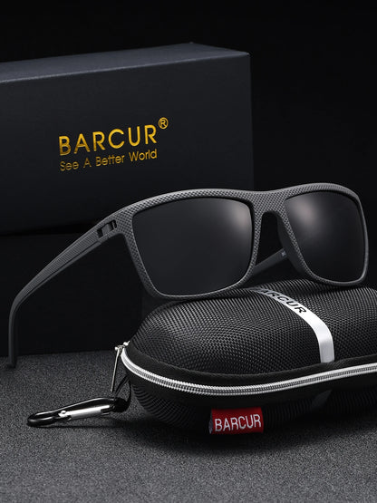 BARCUR Brand Classic Men Sunglasses Comfort Durable PC Rectangular Frame TAC Lens Versatile Age Polarized Sunglasses