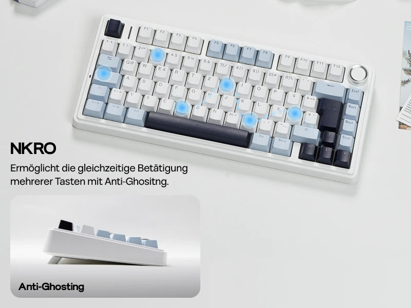 EPOMAKER x AULA F75 ISO-DE kabellose mechanische Tastatur mit Tri-Mode-Konnektivität, deutschem QWERTZ-Layout und 4000 mAh Akku