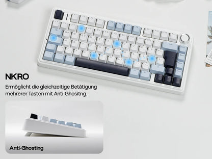 EPOMAKER x AULA F75 ISO-DE kabellose mechanische Tastatur mit Tri-Mode-Konnektivität, deutschem QWERTZ-Layout und 4000 mAh Akku