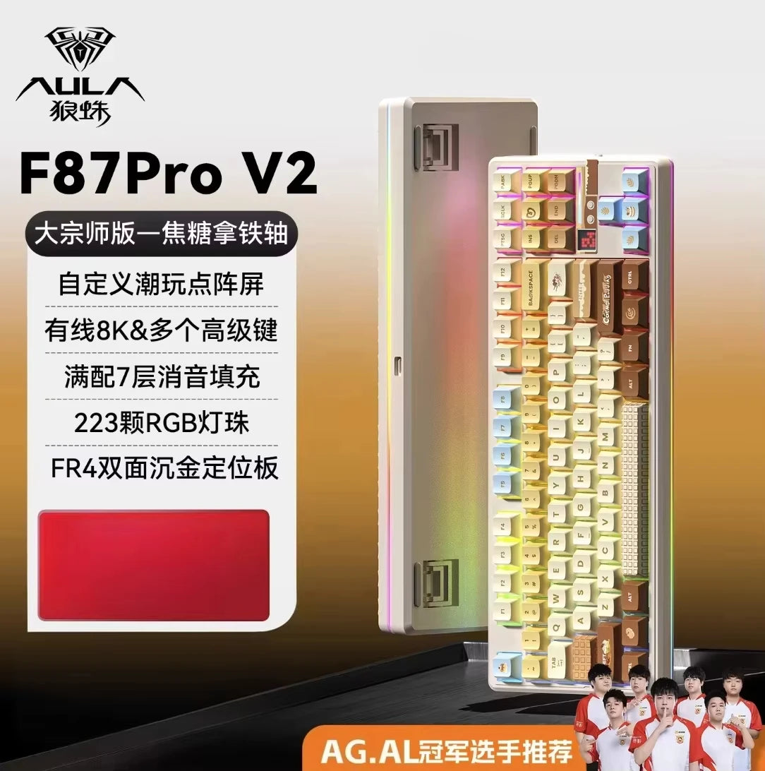 Teclado Mecânico AULA F87 Pro V2, 3 Modos Sem Fios, Bateria de Longa Duração 12000mAh, Hot-Swap, RGB Personalizável, Teclado E-Sports para PC Gaming