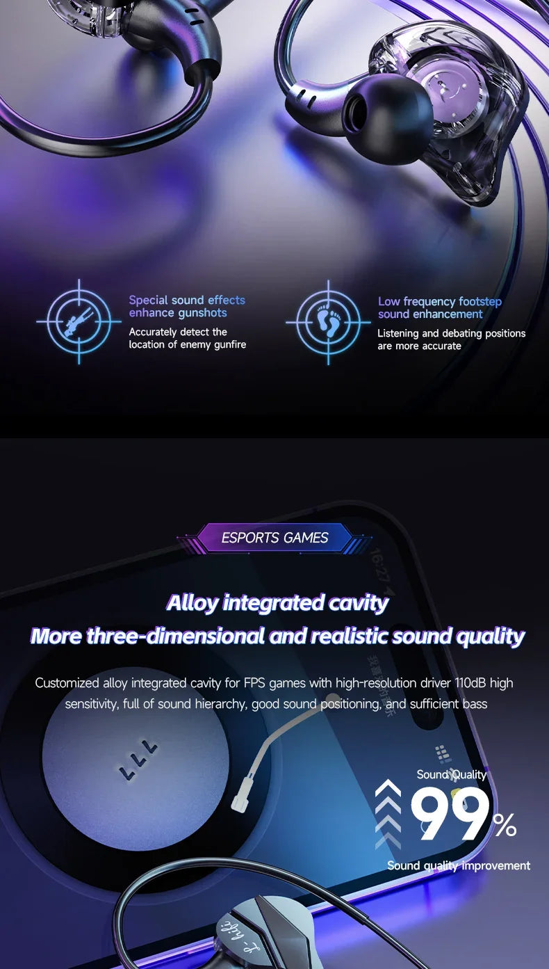 Gaming Earbud Gamer Headphone With Dual Microphones Typec&3.5mm In-ear Earphones HiFi Stereo Headsets Sport with Mic for Samsung