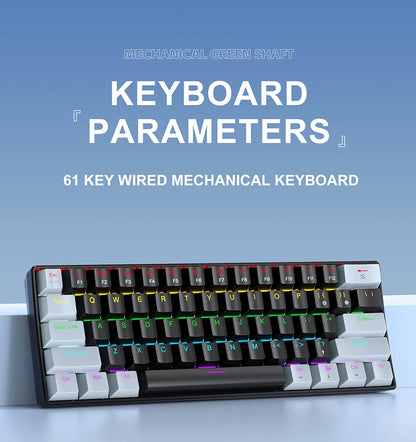 Teclado Mecânico Mini APAYADO K61, Com Fios, 61 Teclas, Phantom RGB, Switch Mecânico Vermelho/Azul Preto/Branco para Gaming, 60% Portátil