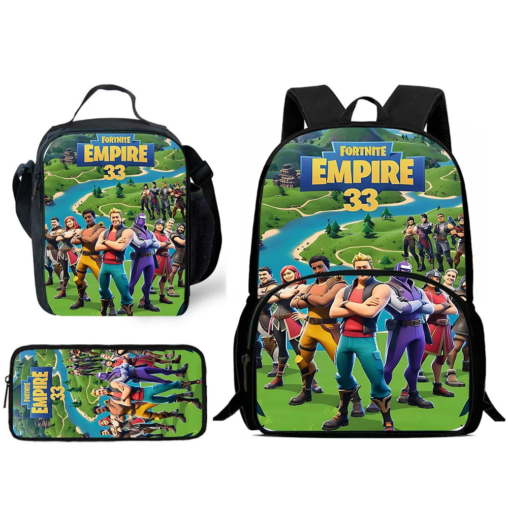 Klassisches FortniteS-Schulrucksack-Set für Kinder mit Lunchtasche und Federmäppchen, große Kapazität, für Jungen und Mädchen, ideales Geschenk