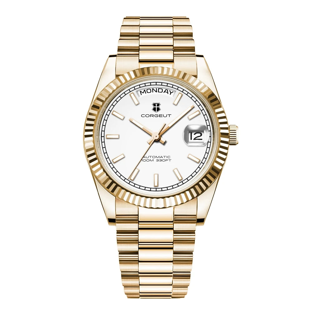 Luxuriöse Corgeut 36MM Herrenuhr ST1644 Automatische mechanische Armbanduhr mit Saphirglas Relogio Masculino 10BAR Day Swim Dress Watch