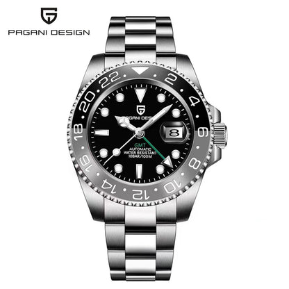 Relógio PAGANI DESIGN 40MM GMT para Homem, Luxo, Safira AR, Mecânico, Luneta em Cerâmica, Automático, 100M à Prova de Água, Relógio para Oferta