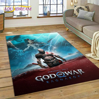 God of War Games Kratos Cartoon 3D Rug Carpet for Living Room Bedroom Home Decor,Floor Mat Non-slip Decoration for Sofa Doormat