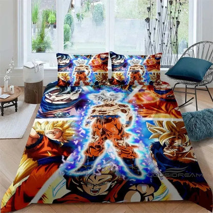 Cartoon/Anime Son Goku Dragon Ball Themed Printed Bedding Set: This soft and comfortable set includes a duvet cover and pillowca