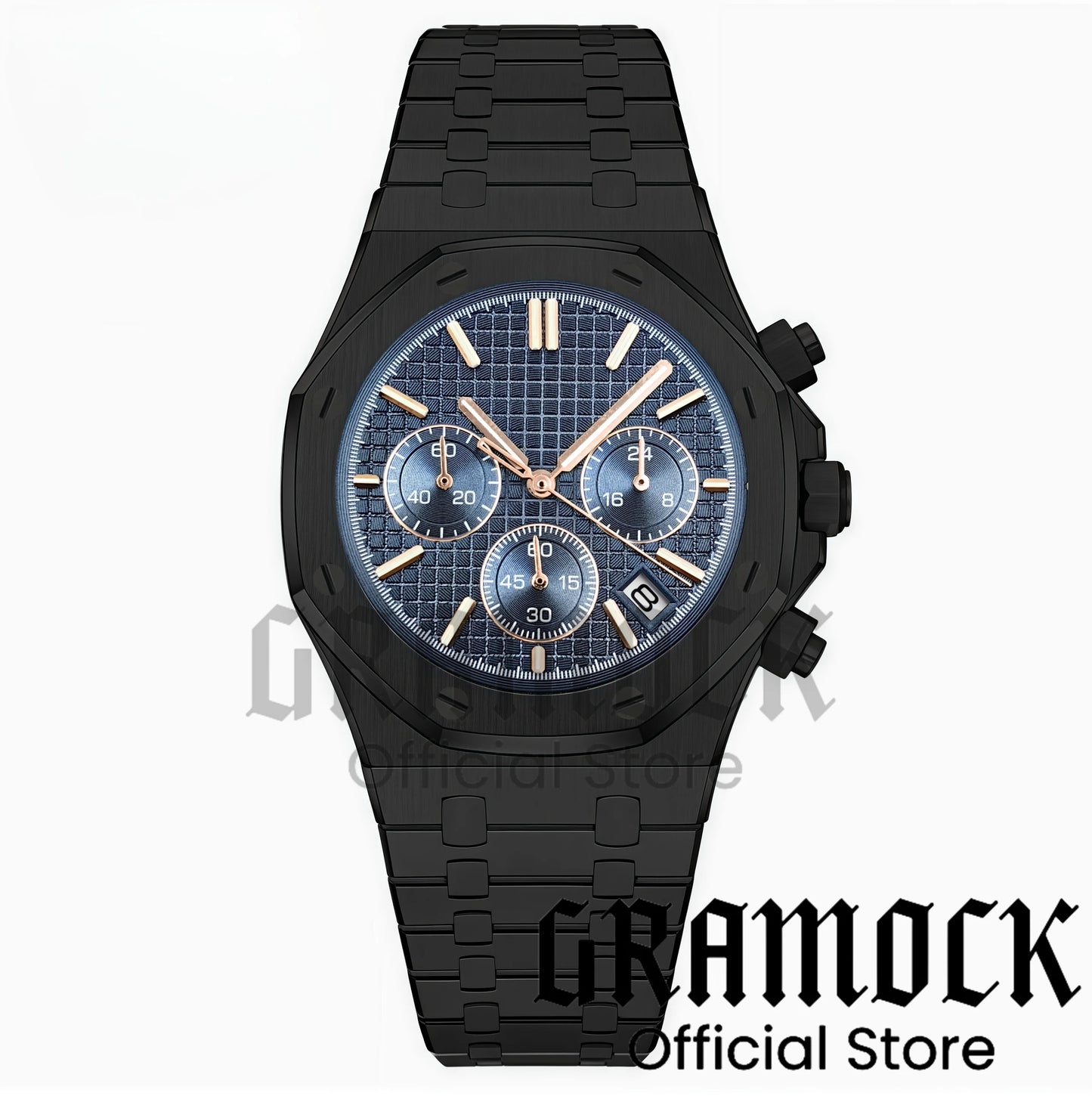 Gramock VK63 Fashionable Men's Quartz Chronograph Luxury Sapphire Stainless Steel Rose Gold Index Dial Waterproof 5Bar Luminous