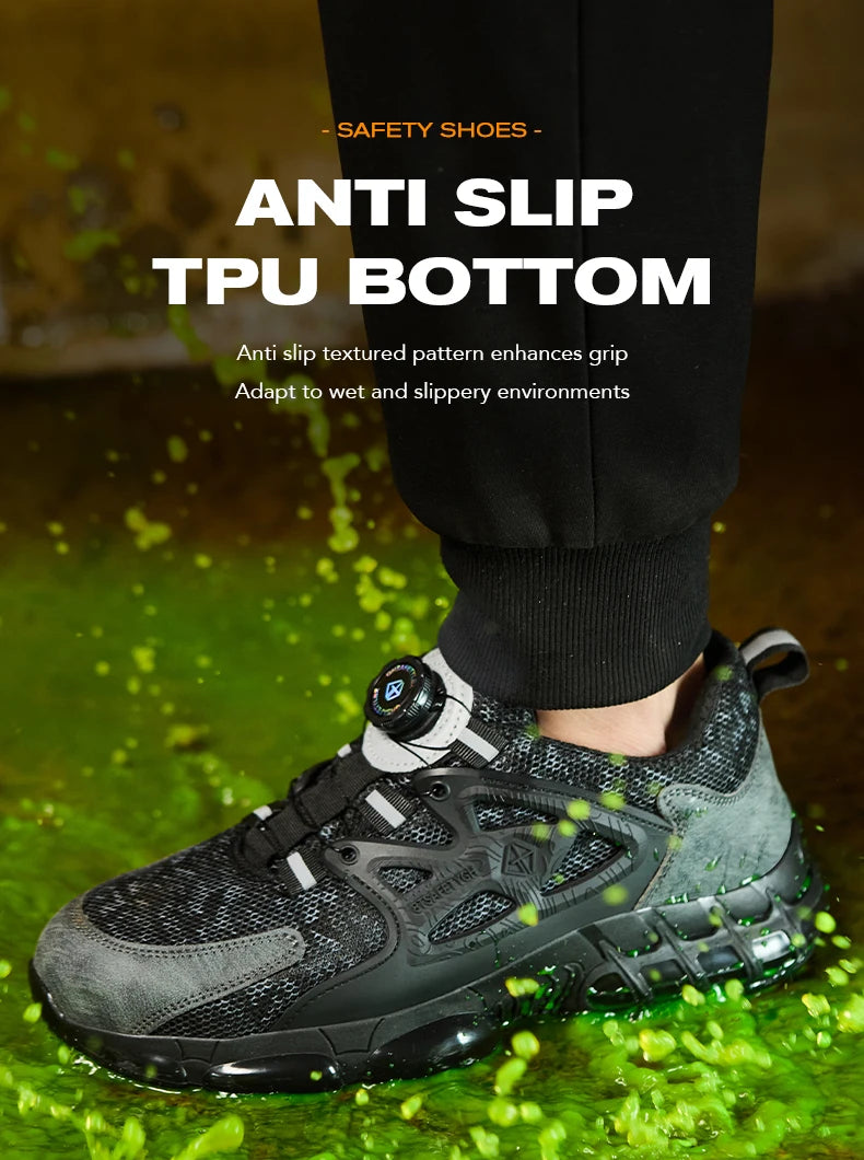 Zapatos de seguridad laboral para hombre talla 47 48 con diseño reflectante, puntera de acero, botón de rotación, zapatillas de trabajo y botas de seguridad protectoras