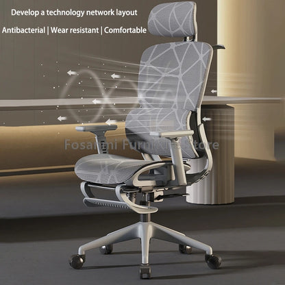 Cadeira de escritório em malha respirável para computador com apoios de braços e apoio lombar, cadeira ergonómica ajustável para secretária, casa e gaming, com encosto de cabeça