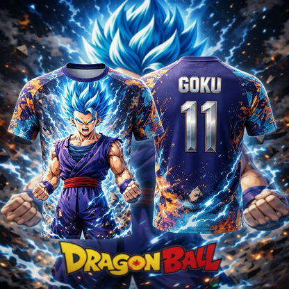 2026 Summer Dragon Ball Super Saiyan Blue Goku 3D Print Jersey Tee Oversized Unisex Men Women Kids Casual Anime Fan Tshirt