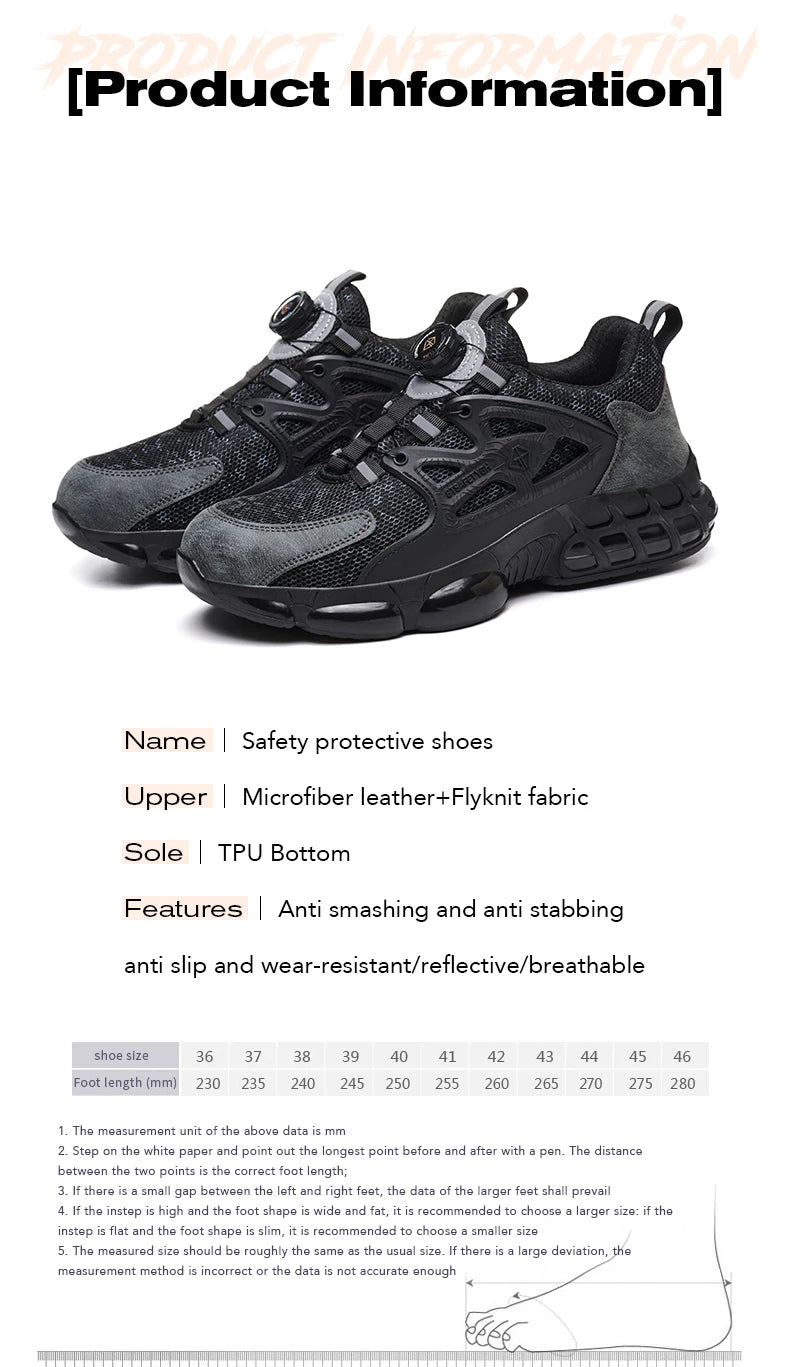 Zapatos de seguridad laboral para hombre talla 47 48 con diseño reflectante, puntera de acero, botón de rotación, zapatillas de trabajo y botas de seguridad protectoras