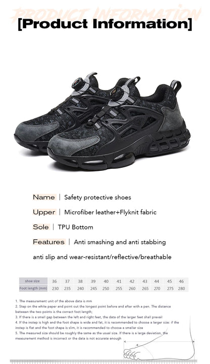 Zapatos de seguridad laboral para hombre talla 47 48 con diseño reflectante, puntera de acero, botón de rotación, zapatillas de trabajo y botas de seguridad protectoras