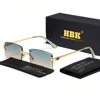 HBK Square Rimless Sunglasses Women TOP Quality Retro Metal Sun Glasses Men Luxury Party Business Gradient Shades 2024