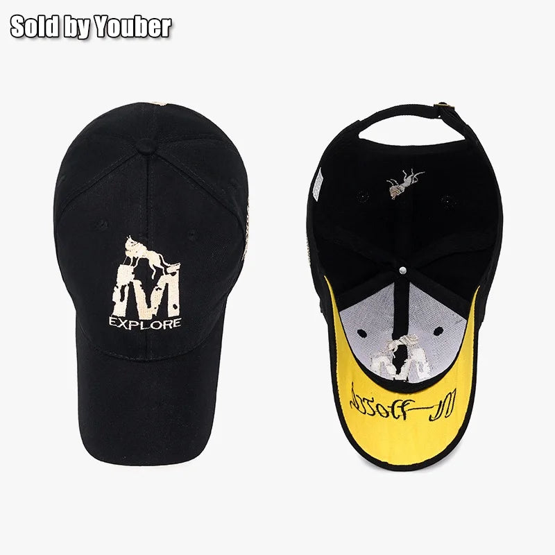 M letter Wolf Totem Embroidery Cotton Adjustable Baseball Cap Sun Hat Trucker Caps Dad Hats