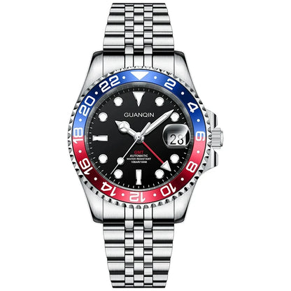GUANQIN GMT Men's Watches 2025 New Automatic Watch Men NH34 Mechanical Wristwatch Sapphire Glass Stainless Steel Clock Left Hand