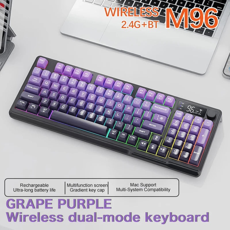 M96 Bluetooth-Tastatur Kabellose FREEWOLF Bildschirm-Gaming-Tastatur, elektronischer Bildschirm, Multi-Device-Verbindung, ergonomisches Gaming