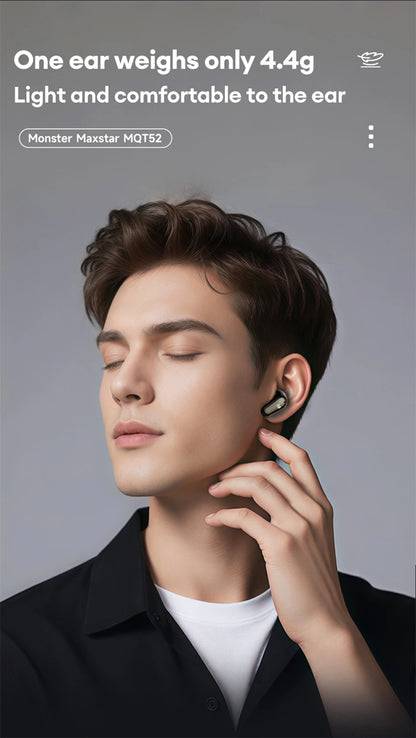 Monster MQT52 kabellose Bluetooth 5.4-Ohrhörer mit langer Akkulaufzeit, Gaming-Kopfhörer im Dual-Modus, Hi-Fi-Stereoklang-Headset mit Mikrofon