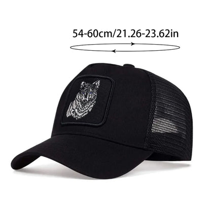 Summer and Spring Animal Embroidery Baseball Hat Sunshade Men's Women's Black Wolf Mesh Breathable Duck Tongue Hat Trucker Cap