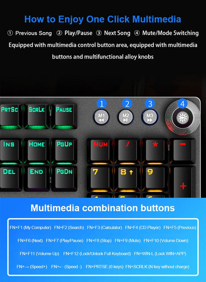 Teclado Mecânico AULA F2088 com Fio para Gaming, Botão Multifuncional, 104 Teclas, Retroiluminação Magic, Programação Macro, Compu