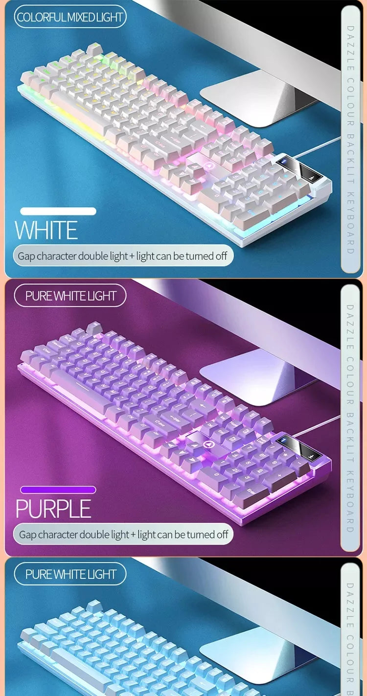 K500 Pink Keyboard – gemischte Farben, weiße und pinke Tastenkappen, 104 Tasten, kabelgebundene Gaming-Tastatur für Laptop und PC