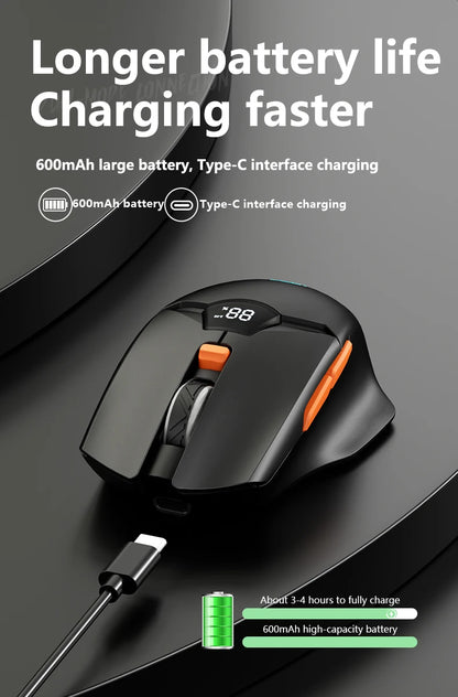 Rato Gaming Sem Fios Warvank SX01 com Ecrã Inteligente, Ajuste DPI de 6 Velocidades, Bateria Recarregável de 600mAh e Bluetooth Silencioso para Escritório