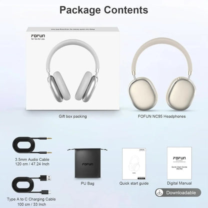 Hybrid Active Noise Cancelling Headphones, Wireless Headphones Bluetooth 6.0 with Transparent Mode, Hi-Res Audio, Deep Bass, Metal