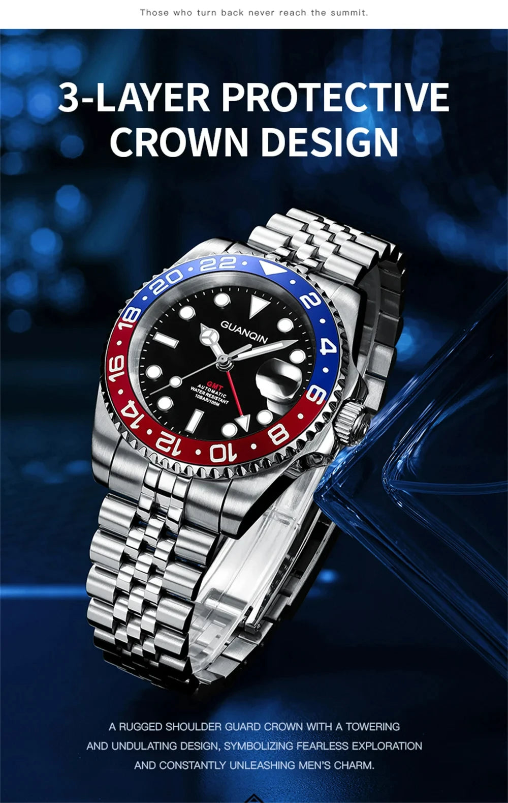 GUANQIN GMT Men's Watches 2025 New Automatic Watch Men NH34 Mechanical Wristwatch Sapphire Glass Stainless Steel Clock Left Hand