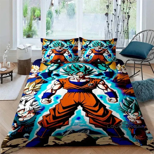 Cartoon/Anime Son Goku Dragon Ball Themed Printed Bedding Set: This soft and comfortable set includes a duvet cover and pillowca