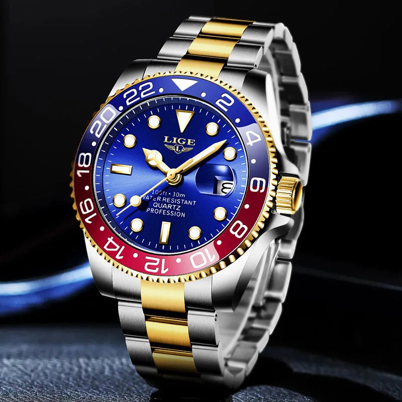 LIGE Men’s Luxury Quartz Watch  Stainless Steel, Luminous Dial, Waterproof & Business Design