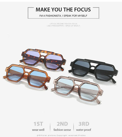 Fashion Pilot Oversized Sunglasses For Women New Double Bridges Sun Glasses Female Retro Square Leopard Purple Eyewear Trendy