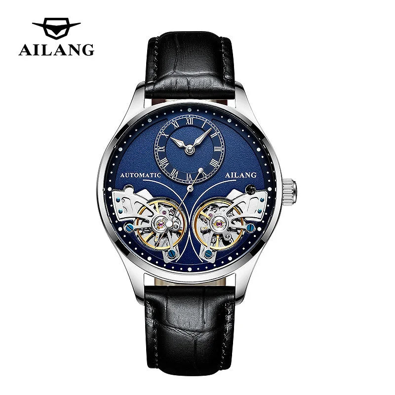 AILANG Brand New Fashion Double Tourbillon Watch for Men Luxury Stainless Steel Waterproof Automatic Mechanical Watches