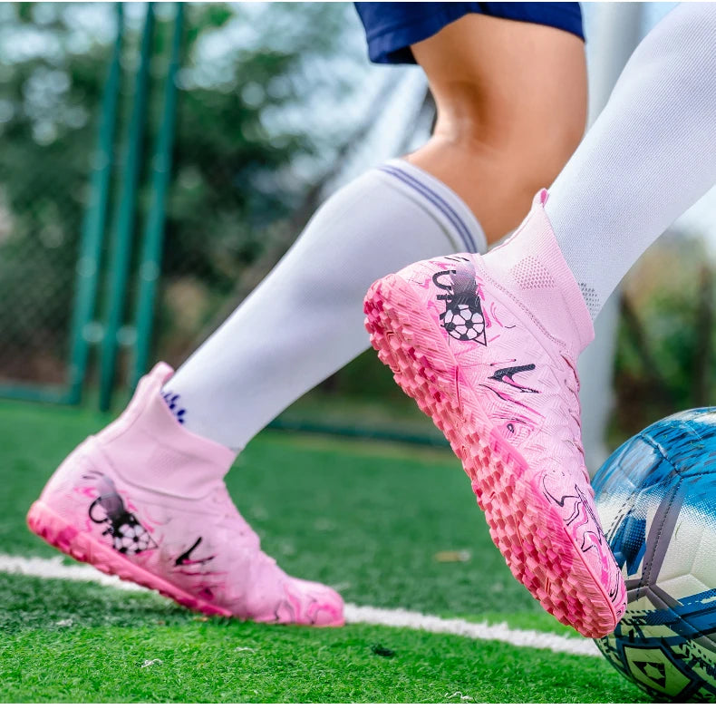 Men's High Ankle Football Boots Turf Soccer Cleats Breathable Non-slip Training Match Sneakers Outdoor Sports TF Soccer Shoes