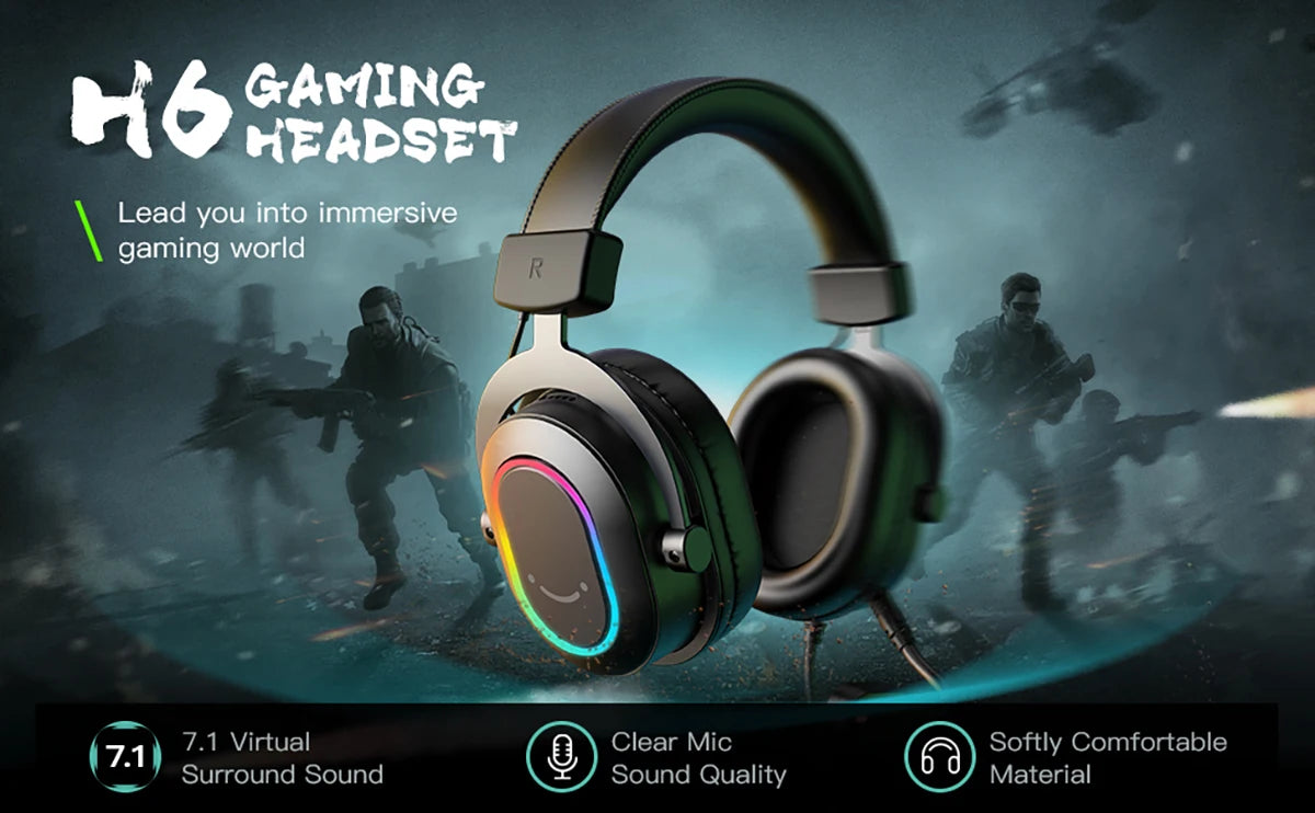 Auscultadores Gaming FIFINE RGB com Microfone – Auscultadores com Fios Over-Ear e Som Surround 7.1 para PC, PS4 e PS5 com 3 Modos EQ