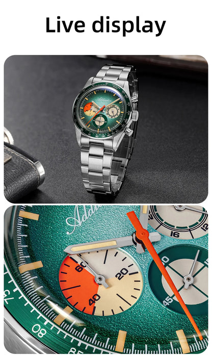 ADDIESDIVE Top Brand AD2551 Chronograph Watch C3 Super Luminous 316L Stainless Steel 10Bar Waterproof 0S20 Movement Men's Watch