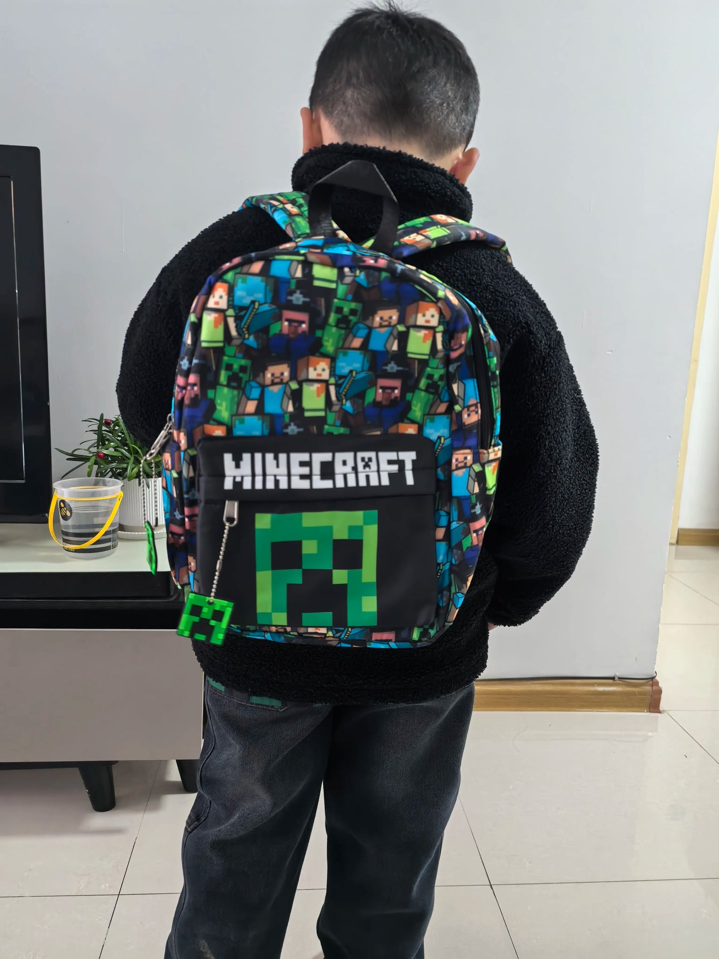 In Stock Minecraft Backpack Graffiti Print Lightweight School Backpack Casual Daily Travel Bag For Male Young Men Outdoor Use