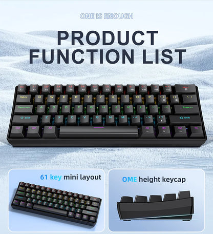 APAYADO K61 60% Μίνι Ενσύρματο Μηχανικό Πληκτρολόγιο Gaming Phantom RGB, 61 Πλήκτρα, Κόκκινοι/Μπλε Διακόπτες, Εργονομικό, Φορητό για PC/Laptop