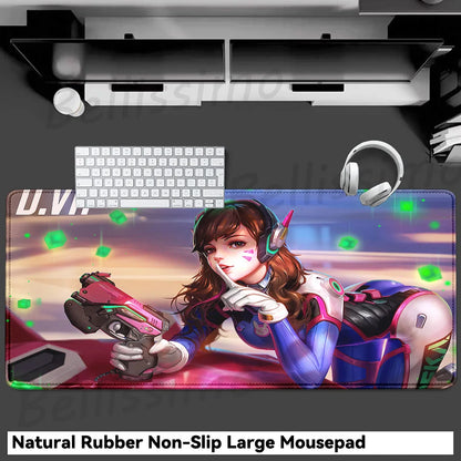 Acessórios Gaming O-Overwatch D-D.va Tapete de Rato Grande para Teclado e Rato, Deskmat XXL Estendido para PC, Tapete Gamer