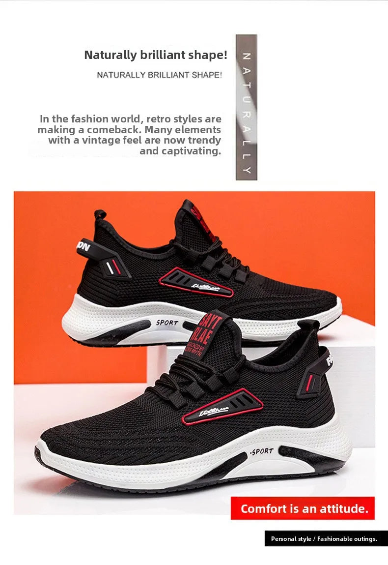 Hot Sale Of The Season New Men's Running Shoes Breathable Lightweight Knitted Lace-Up Sports Sneakers Fashionable Korean Styl...