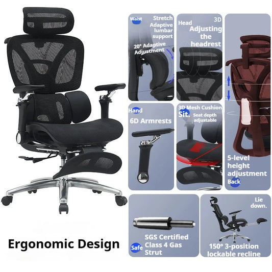 Ergonomic Office Chair Mesh Seat Adjustable Headrest Commercial Chair Footrests Support Comfortable Lumbar Chaise Ergonomique