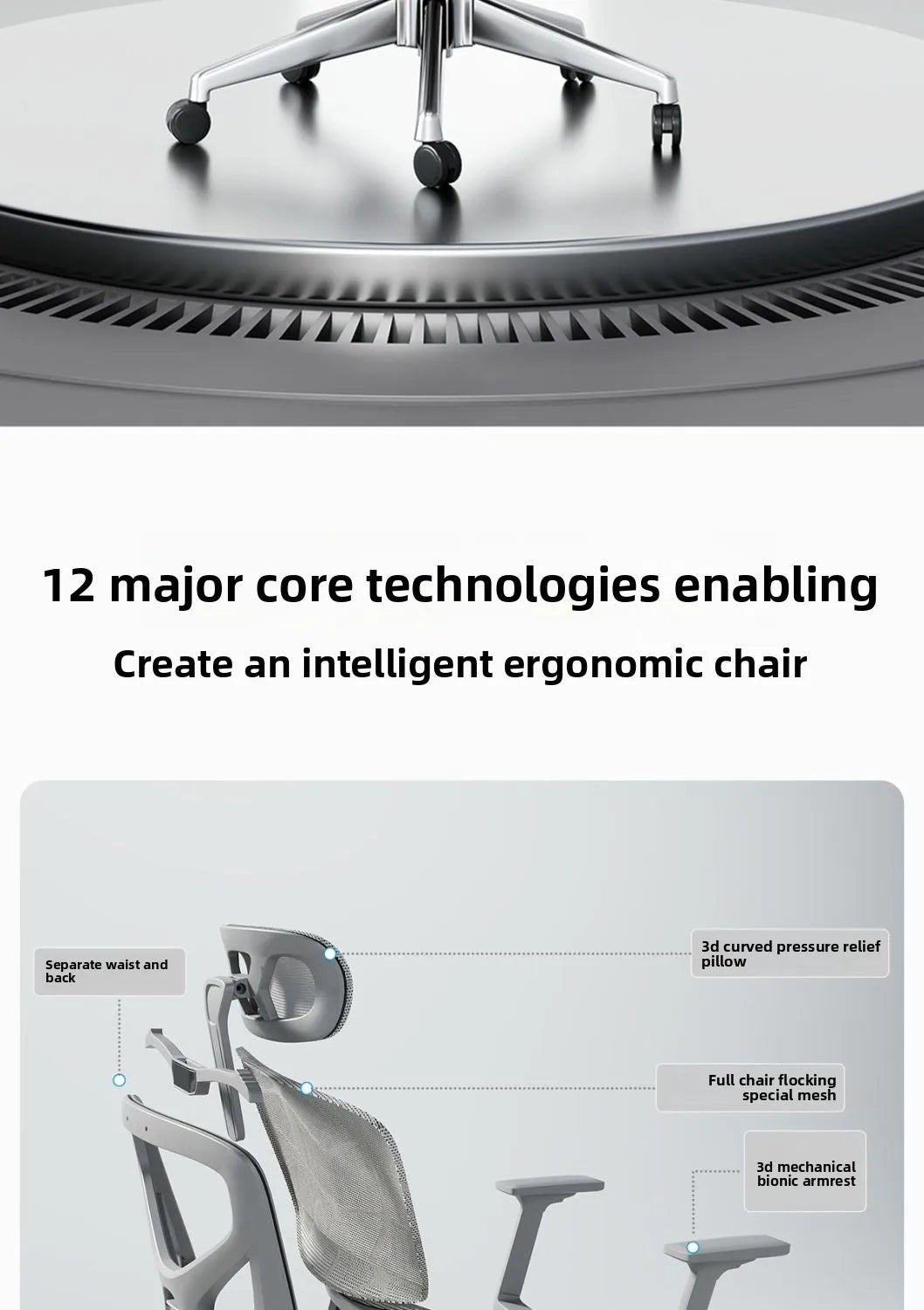Cadeira de Escritório Ergonómica Ajustável em Malha, Cadeira de Secretária para Computador com Encosto Alto Respirável, Apoio Lombar 6D e Apoio para Pés Retrátil