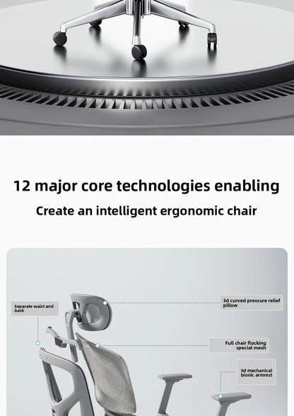 Cadeira de Escritório Ergonómica Ajustável em Malha, Cadeira de Secretária para Computador com Encosto Alto Respirável, Apoio Lombar 6D e Apoio para Pés Retrátil