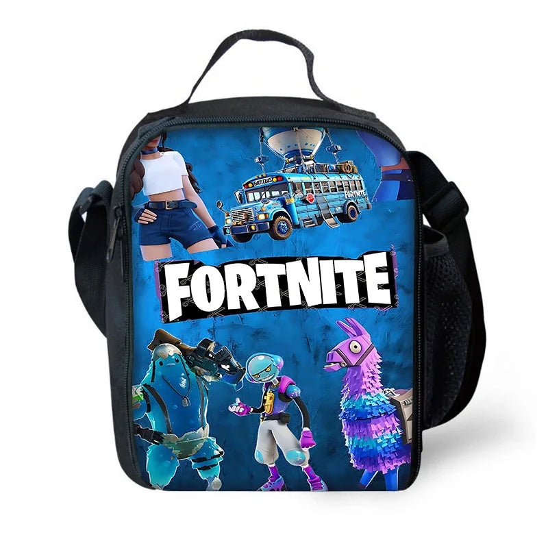 Bolsa térmica infantil aislante de gran capacidad FortniteS, popular entre gamers, para niños y niñas, estudiantes, actividades al aire libre y almuerzos reutilizable