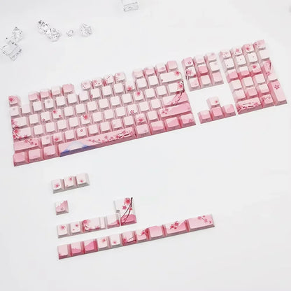 Set di keycap Sakura Pink con incisione laterale, PBT traslucido, 127 tasti, per switch MX e tastiere meccaniche 60/84/90/104/108
