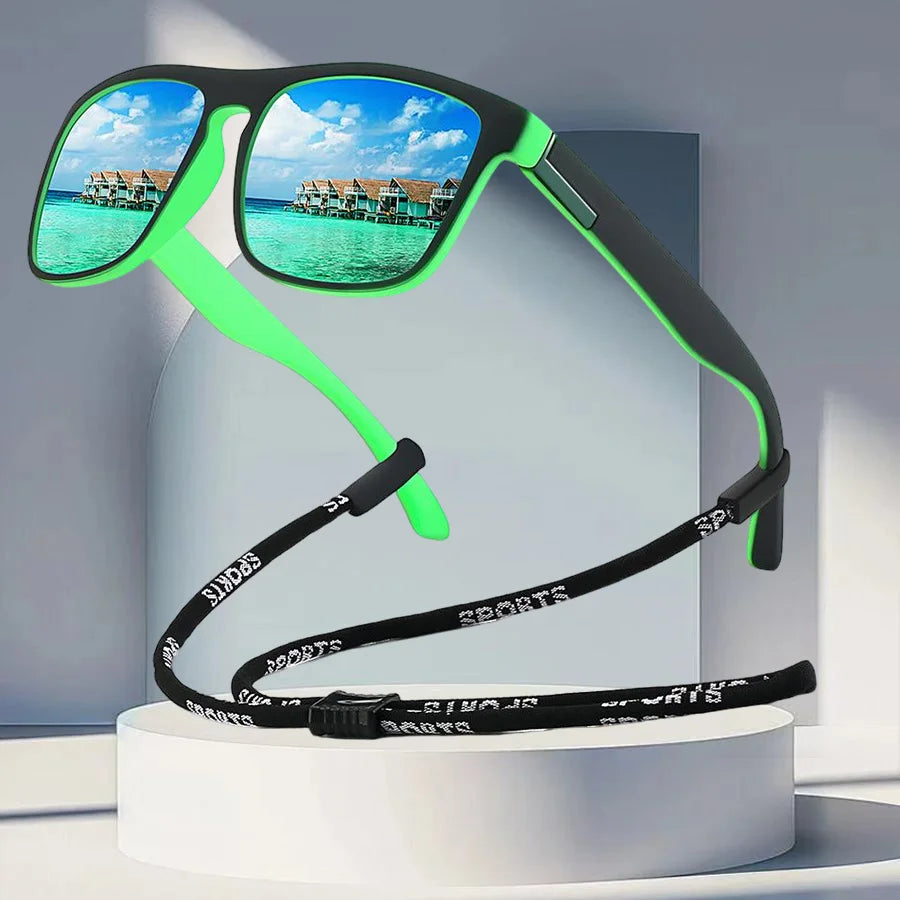 With Chain Fashion Vintage Glittering Material Square Sunglasses Men Women Fishing Driving Classic Brand Designer Sun Glasse